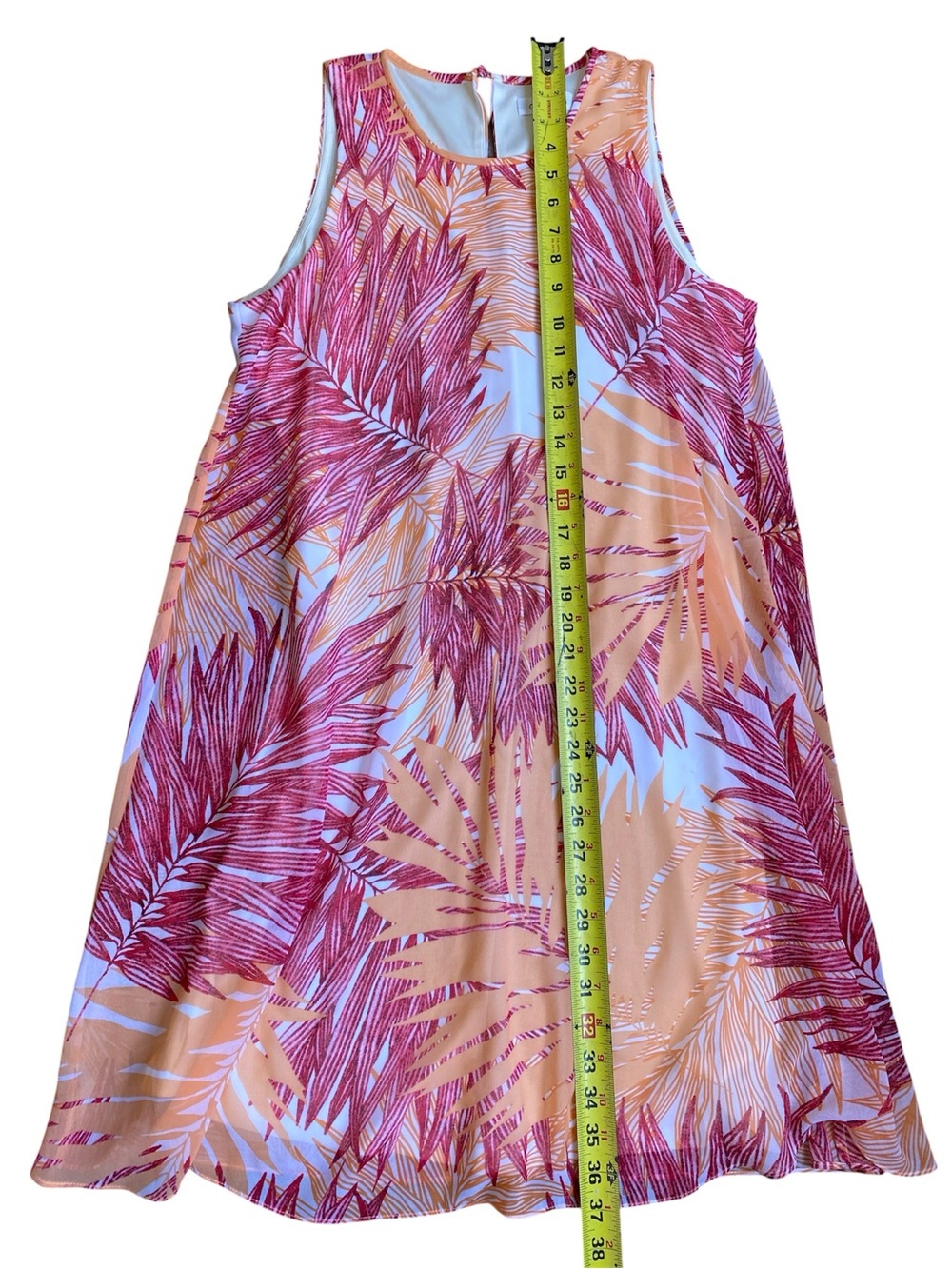 Calvin Klein Peach and Pink Tropical Print Sleeveless Dress Size 12 - Picture 4 of 7